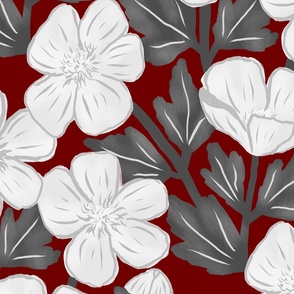 Buttercup - Black n White florals on Rich Crimson