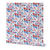 Patriotic Red, White,  Blue Watercolor Floral (Small Scale)