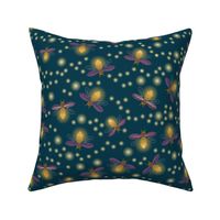 Magical fireflies on Prussian blue - coordinate for Magical Meadow Collection - jumbo