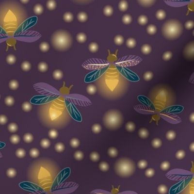 Magical fireflies on dark purple - coordinate for Magical Meadow Collection - jumbo