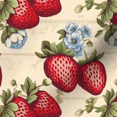 Distressed Vintage Wallpaper Strawberries