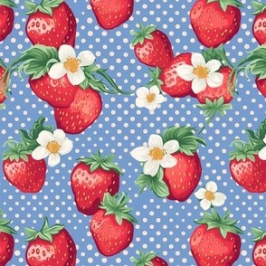 Vintage strawberries on polka dots