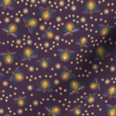 Magical fireflies on dark purple - coordinate for Magical Meadow Collection - large