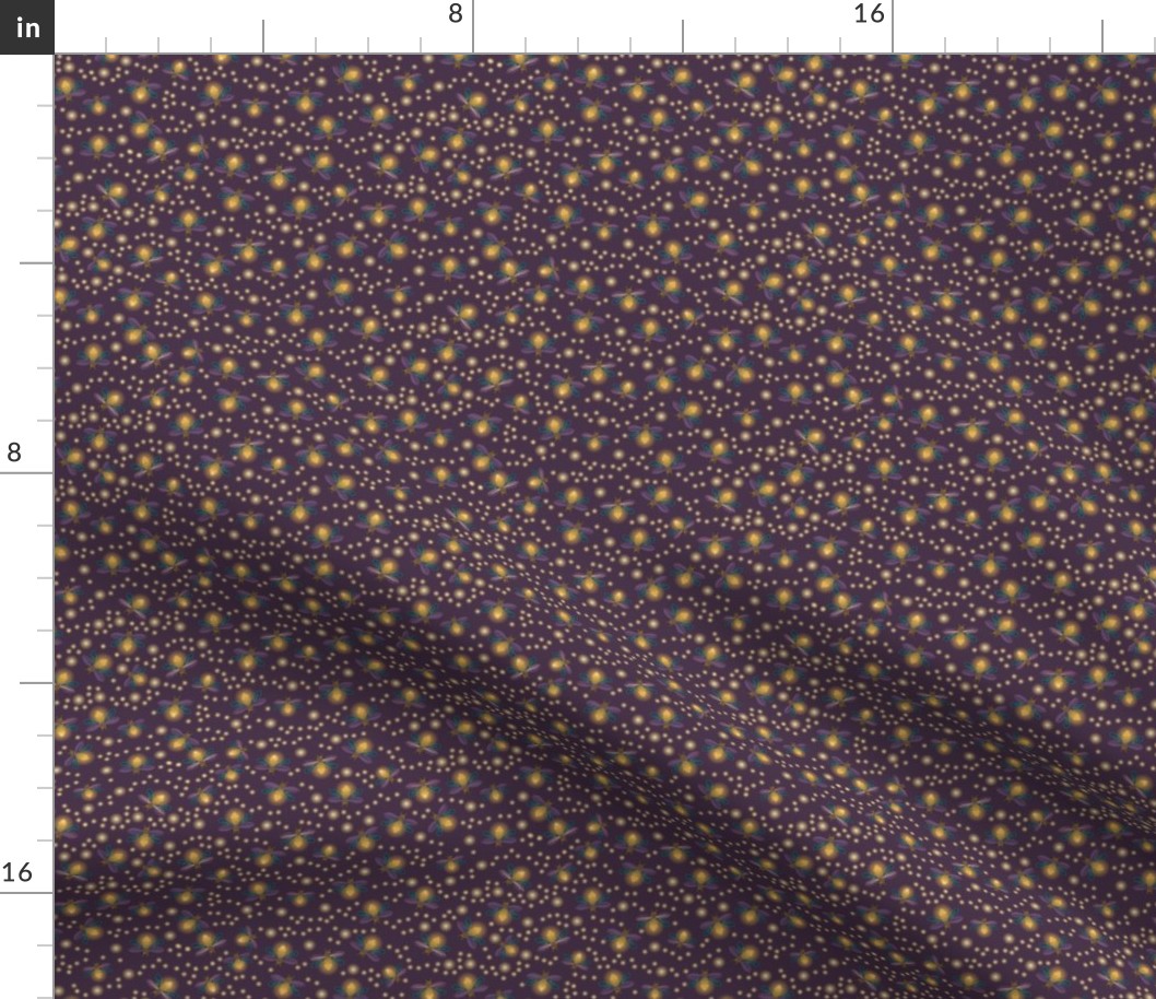 Magical fireflies on dark purple - coordinate for Magical Meadow Collection - medium