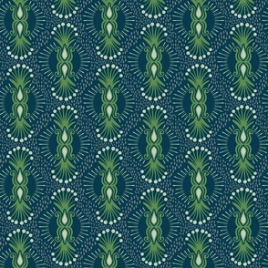 Magical abstract foliage bursts -  Kelly green on Prussian blue - coordinate for Magical Meadow Collection - medium