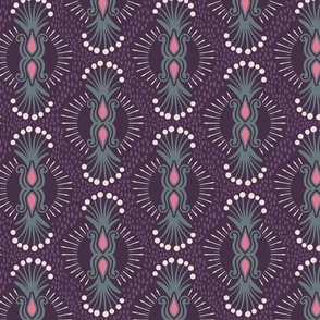 Magical abstract foliage bursts - slate, bubblegum pink on dark purple - coordinate for Magical Meadow Collection - large