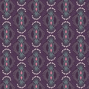 Magical abstract foliage bursts - slate, bubblegum pink on dark purple - coordinate for Magical Meadow Collection - medium