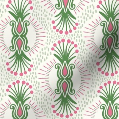 Magical abstract foliage bursts - bubblegum pink and kelly green on natural - coordinate for Magical Meadow Collection - medium