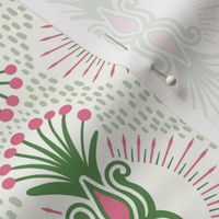 Magical abstract foliage bursts - bubblegum pink and kelly green on natural - coordinate for Magical Meadow Collection - medium