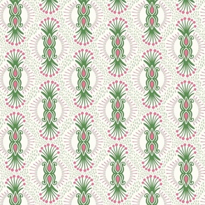 Magical abstract foliage bursts - bubblegum pink and kelly green on natural - coordinate for Magical Meadow Collection - medium