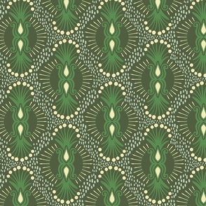 Magical abstract foliage bursts - Kelly green and butter on cactus green - coordinate for Magical Meadow Collection - large