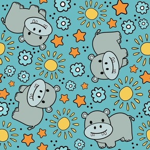 Large Scale Hippos and Sunshine on Blue