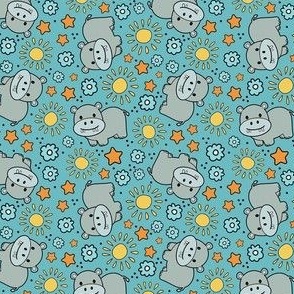 Small Scale Hippos and Sunshine on Blue