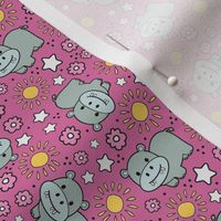 Small Scale Hippos and Sunshine on Pink