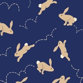 Bunny Hop - rabbits on navy blue - small