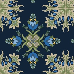 Midnight in the Garden Tile (large) - blues, ivories, greens