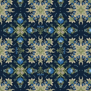 Midnight in the Garden Tile in Blues (medium) - blues, navies, greens, ivories