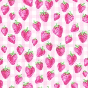 Magenta Watercolor Strawberries in Pastel Pink Gingham - (XXL)