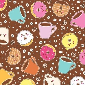 Coffee and Donuts - Brown Background- Smaller Scale