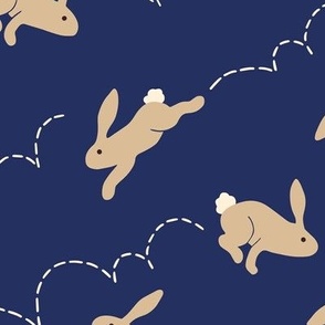 Bunny Hop - rabbits on navy blue - medium