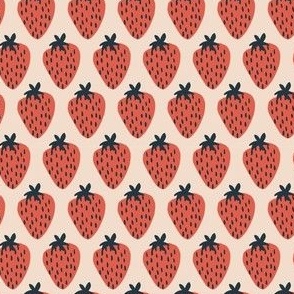  Illustrated Graphic Strawberries on Light Khaki with Navy Stems 