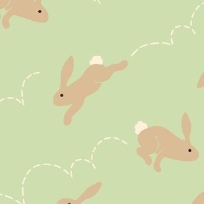 Bunny Hop - rabbits on mint green - medium