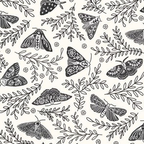 [medium] Doodle Moth & Butterfly Garden - Black & Cream
