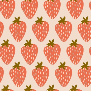 Fun hand drawn strawberries in a jumbo scale on a tan background.