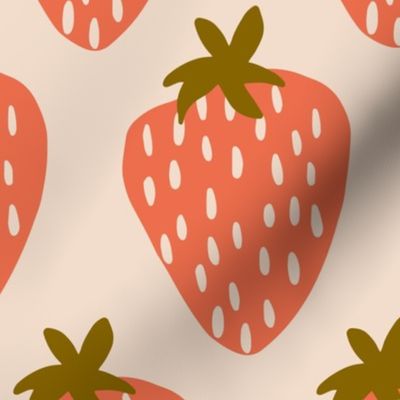 Jumbo / Large Scale Illustrated Strawberries on Tan