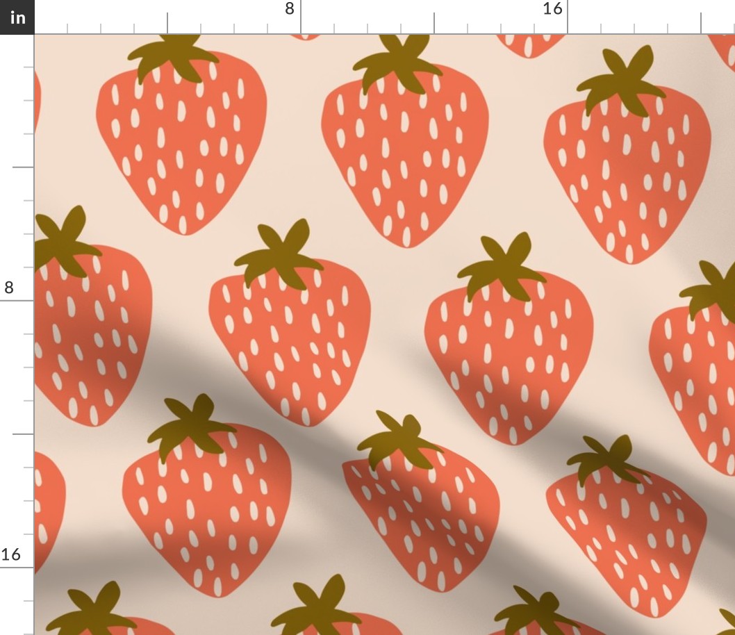 Jumbo / Large Scale Illustrated Strawberries on Tan