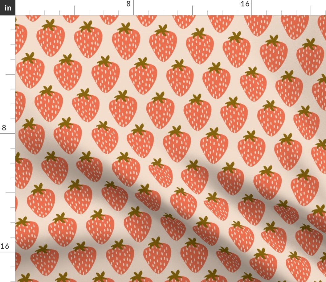 Illustrated Graphic Strawberries on Tan with Green Stems 