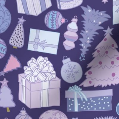 Purple Christmas Tree and Presents Pattern by Courtney Graben