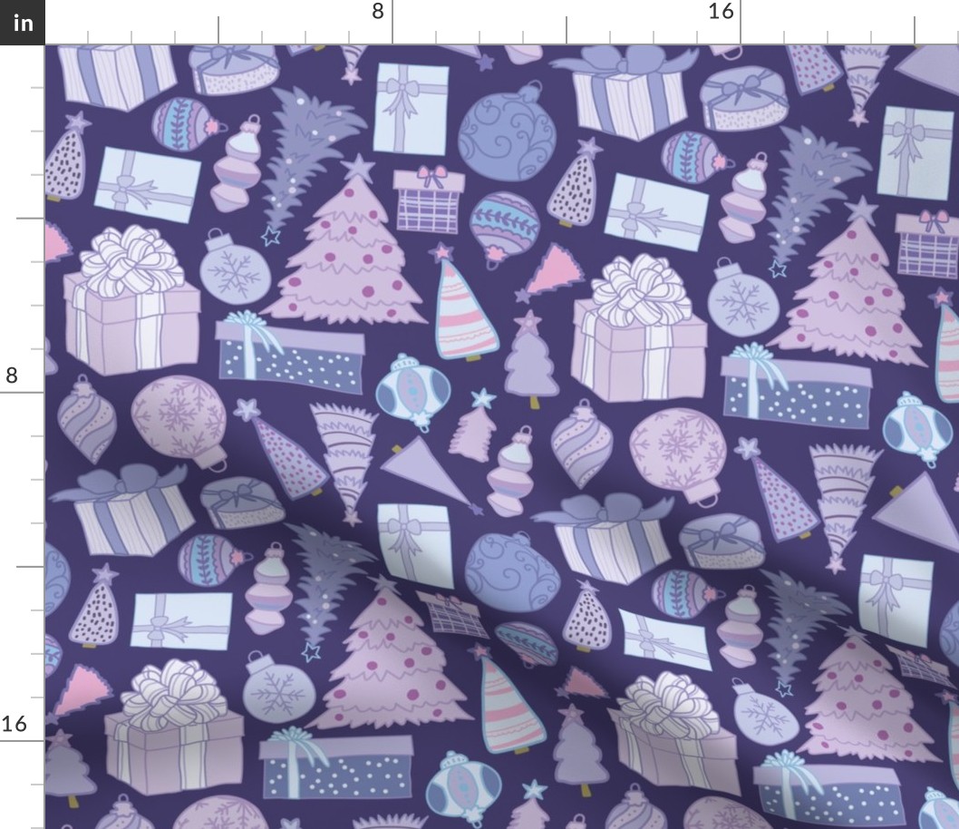 Purple Christmas Tree and Presents Pattern by Courtney Graben