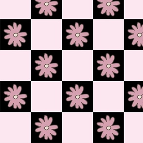 Pink and Black Checkered Flower Design