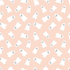 Friendly cute ghosts on light pink 4x4 repeat 