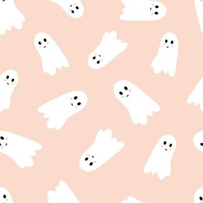 Friendly cute Halloween ghosts on light pink 8x8