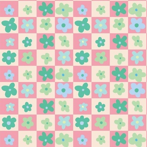Pink and Green Checkered Ditsy Pattern by Courtney Graben