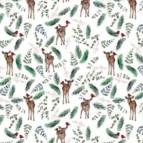 Ditsy fawns and christmas deer / watercolor / holiday / christmas
