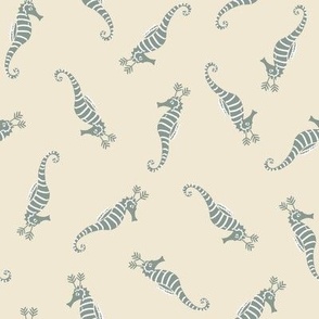 Cute Whimsical Candy Stripe Seahorse Reindeer Scatter -  Eggshell cream white  and muted sage green