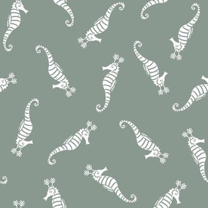 Cute Whimsical Candy Stripe Seahorse Reindeer Scatter - muted sage green