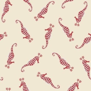 Cute Whimsical Candy Stripe Seahorse Reindeer Scatter -  Eggshell cream white  and cranberry red