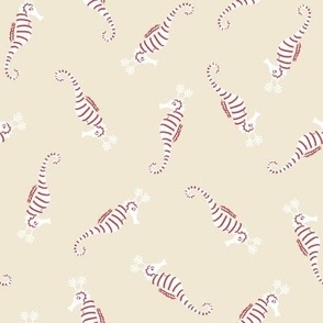 Cute Whimsical Candy Stripe Seahorse Reindeer Scatter -  Eggshell cream,  white  and cranberry red stripe