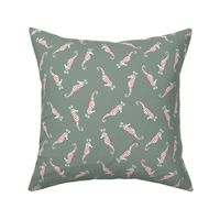 Cute Whimsical Candy Stripe Seahorse Reindeer Scatter -  Muted sage green,  white  and cranberry red stripe