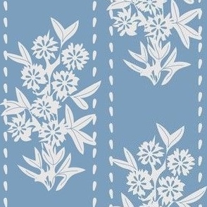 French Country Table Linens - Classic Blue And Bone Flower Posy and Braid.