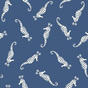 Cute Whimsical Candy Stripe Seahorse Reindeer Scatter -  sapphire cobalt blue