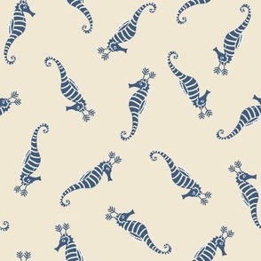 Cute Whimsical Candy Stripe Seahorse Reindeer Scatter -  Eggshell cream white and sapphire cobalt blue