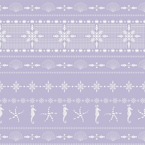 CChristmas Coastal Fair Isle Knit - Seahorse Shell Starfish - pastel lavender purple