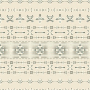 Modern Holiday Snowflake and Star Fair Isle  -   eggshell cream white and muted sage green