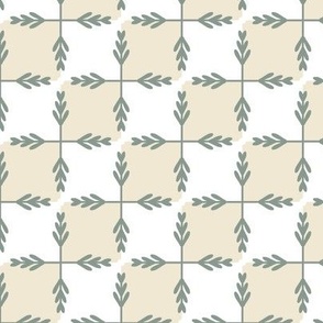 festive fall winter foliage filigree checkerboard  -   Eggshell cream white muted sage green