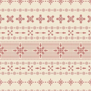 Modern Holiday Snowflake and Star Fair Isle  -   eggshell cream white and cranberry red